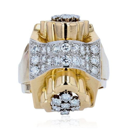 Bague 60 Bague tank nœud en or jaune 18 carats, platine et diamants 58 Facettes 20-593-55