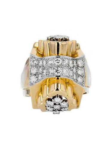 Bague 60 Bague tank nœud en or jaune 18 carats, platine et diamants 58 Facettes 20-593-55