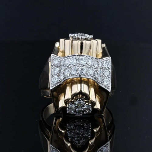 Bague 60 Bague tank nœud en or jaune 18 carats, platine et diamants 58 Facettes 20-593-55