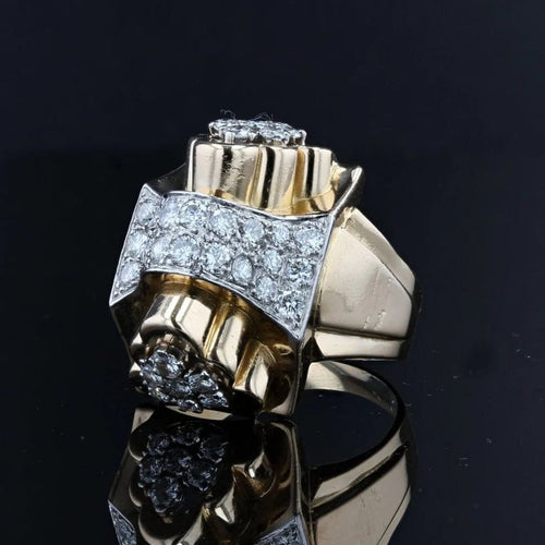 Bague 60 Bague tank nœud en or jaune 18 carats, platine et diamants 58 Facettes 20-593-55