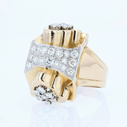 Bague 60 Bague tank nœud en or jaune 18 carats, platine et diamants 58 Facettes 20-593-55
