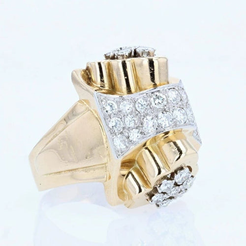 Bague 60 Bague tank nœud en or jaune 18 carats, platine et diamants 58 Facettes 20-593-55