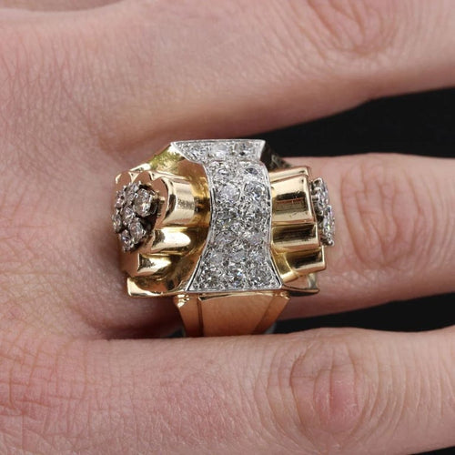Bague 60 Bague tank nœud en or jaune 18 carats, platine et diamants 58 Facettes 20-593-55