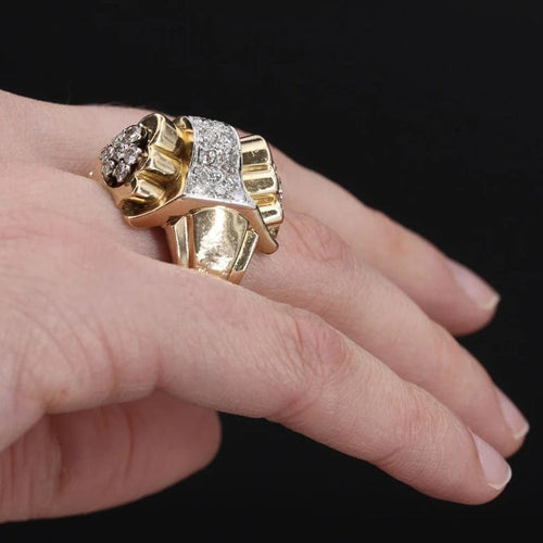 Bague 60 Bague tank nœud en or jaune 18 carats, platine et diamants 58 Facettes 20-593-55