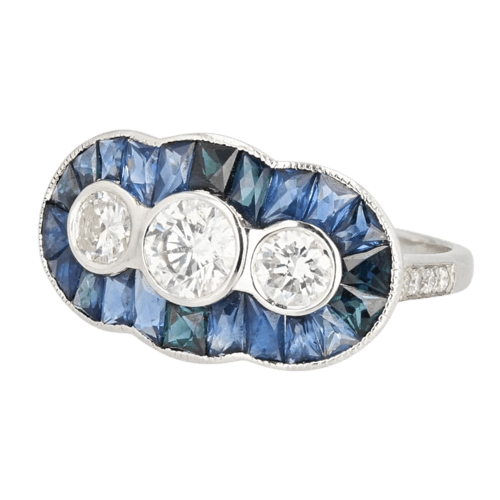 Bague 52 Bague Art déco en or blanc 18 carats, saphirs et diamants 58 Facettes 21-024-50