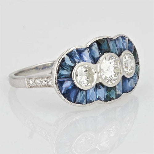 Bague 52 Bague Art déco en or blanc 18 carats, saphirs et diamants 58 Facettes 21-024-50