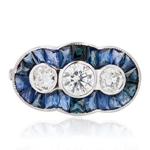 Bague 52 Bague Art déco en or blanc 18 carats, saphirs et diamants 58 Facettes 21-024-50