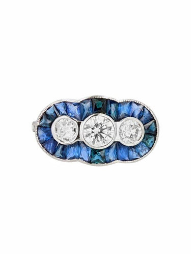 Bague 52 Bague Art déco en or blanc 18 carats, saphirs et diamants 58 Facettes 21-024-50