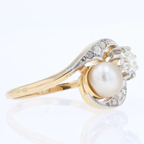 Bague 52 Bague toi et moi ancienne en or jaune et platine, diamants et perle fine 58 Facettes 20-509-48