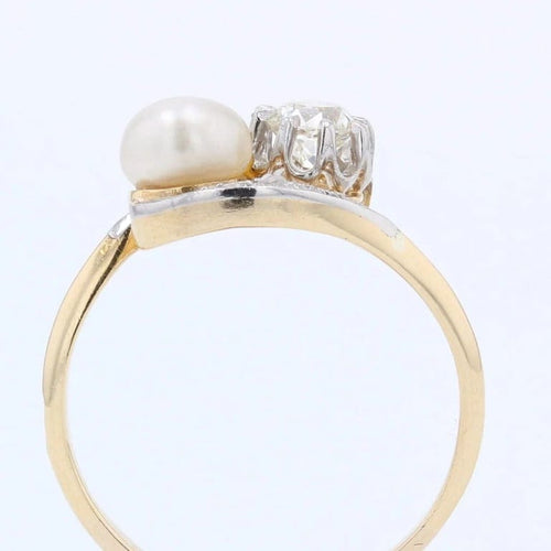 Bague 52 Bague toi et moi ancienne en or jaune et platine, diamants et perle fine 58 Facettes 20-509-48