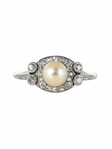Bague 58 Art déco - Bague en platine avec perle de culture et diamants 58 Facettes 19-278-54