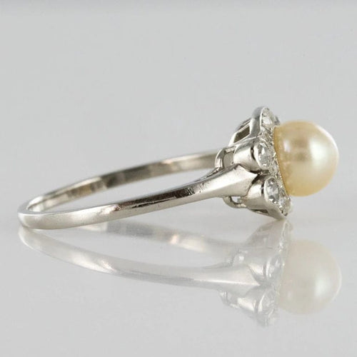 Bague 58 Art déco - Bague en platine avec perle de culture et diamants 58 Facettes 19-278-54