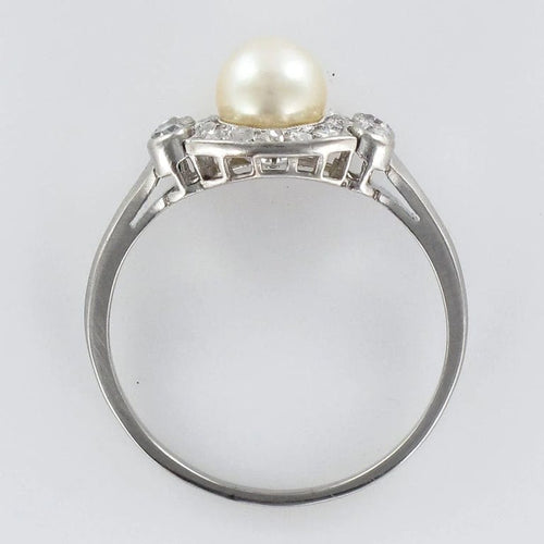 Bague 58 Art déco - Bague en platine avec perle de culture et diamants 58 Facettes 19-278-54