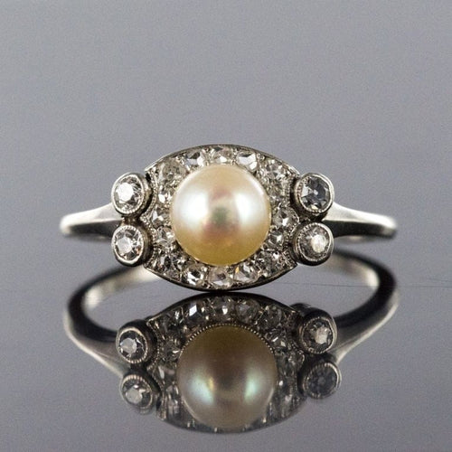 Bague 58 Art déco - Bague en platine avec perle de culture et diamants 58 Facettes 19-278-54
