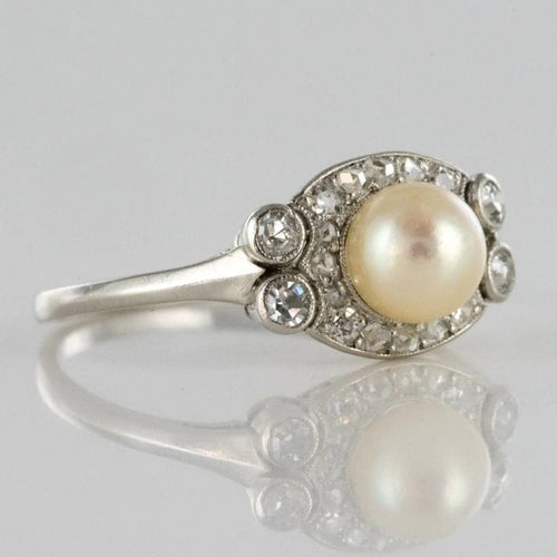 Bague 58 Art déco - Bague en platine avec perle de culture et diamants 58 Facettes 19-278-54