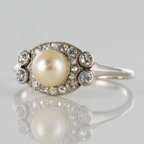 Bague 58 Art déco - Bague en platine avec perle de culture et diamants 58 Facettes 19-278-54