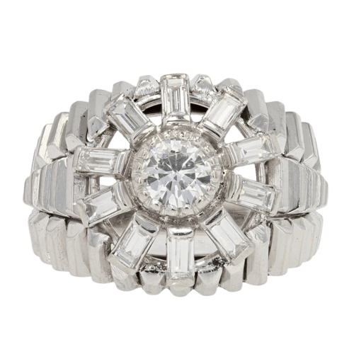 Bague 62 Bague dôme en or blanc 18 carats et diamants baguette 58 Facettes 20-589-59