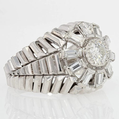Bague 62 Bague dôme en or blanc 18 carats et diamants baguette 58 Facettes 20-589-59