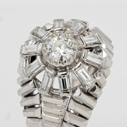 Bague 62 Bague dôme en or blanc 18 carats et diamants baguette 58 Facettes 20-589-59
