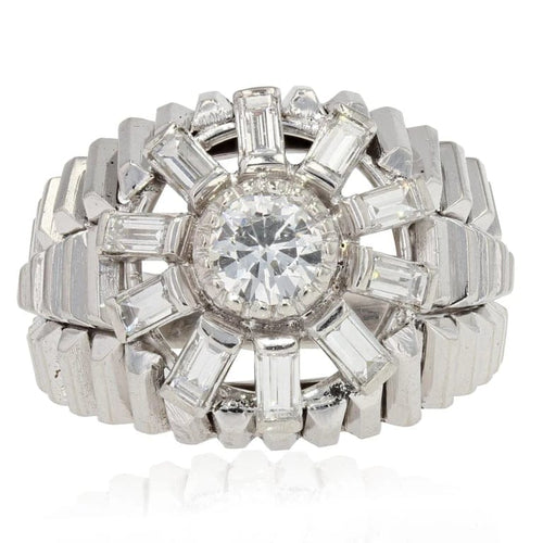 Bague 62 Bague dôme en or blanc 18 carats et diamants baguette 58 Facettes 20-589-59
