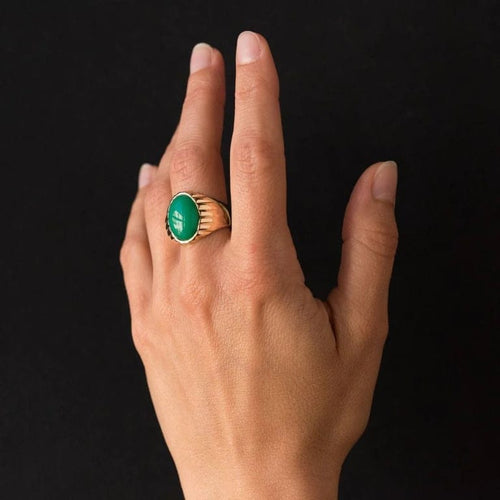 Bague 62 Bague chevalière vintage en or jaune 18 carats au chrysoprase 58 Facettes 19-410-58