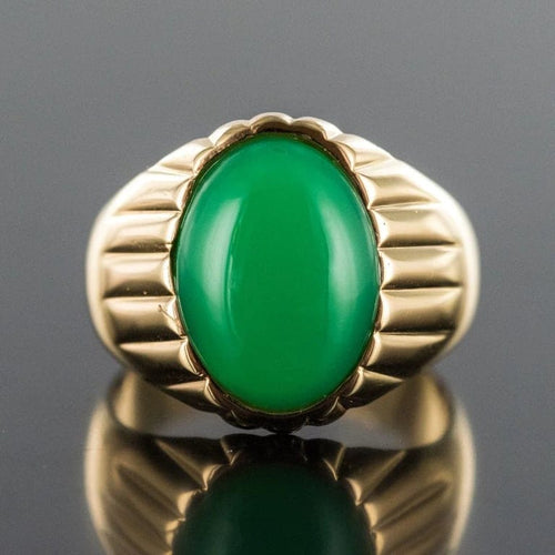 Bague 62 Bague chevalière vintage en or jaune 18 carats au chrysoprase 58 Facettes 19-410-58