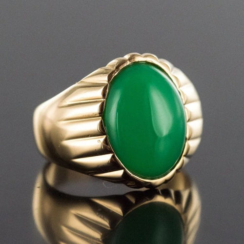 Bague 62 Bague chevalière vintage en or jaune 18 carats au chrysoprase 58 Facettes 19-410-58
