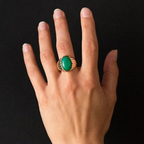 Bague 62 Bague chevalière vintage en or jaune 18 carats au chrysoprase 58 Facettes 19-410-58