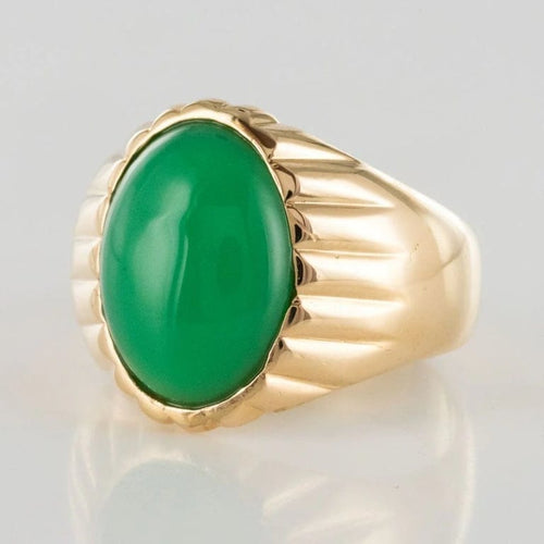 Bague 62 Bague chevalière vintage en or jaune 18 carats au chrysoprase 58 Facettes 19-410-58