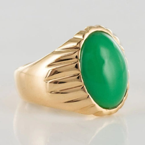 Bague 62 Bague chevalière vintage en or jaune 18 carats au chrysoprase 58 Facettes 19-410-58