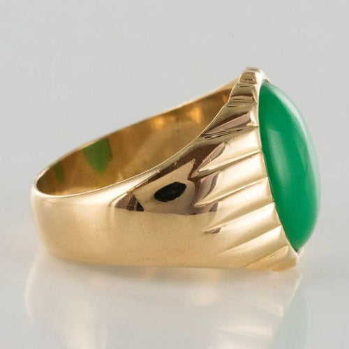 Bague 62 Bague chevalière vintage en or jaune 18 carats au chrysoprase 58 Facettes 19-410-58