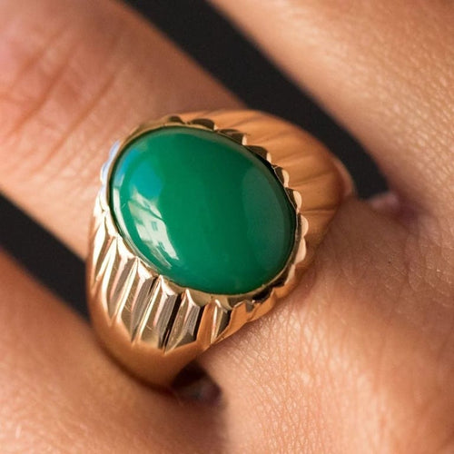 Bague 62 Bague chevalière vintage en or jaune 18 carats au chrysoprase 58 Facettes 19-410-58