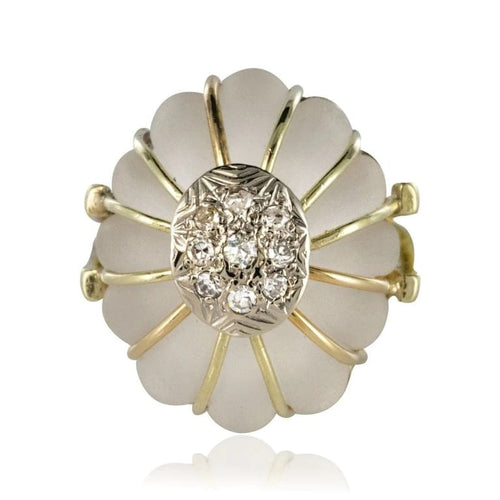 Bague 50 Bague en or jaune 14 carats au cristal de roche et diamants 58 Facettes 19-176A