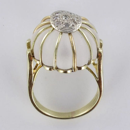 Bague 50 Bague en or jaune 14 carats au cristal de roche et diamants 58 Facettes 19-176A