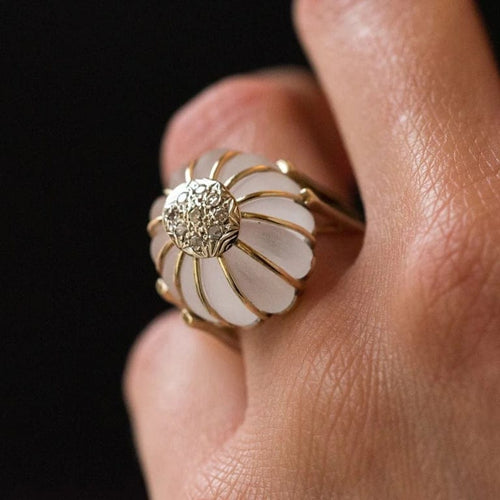 Bague 50 Bague en or jaune 14 carats au cristal de roche et diamants 58 Facettes 19-176A