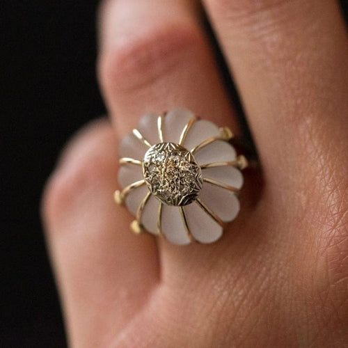 Bague 50 Bague en or jaune 14 carats au cristal de roche et diamants 58 Facettes 19-176A
