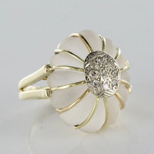 Bague 50 Bague en or jaune 14 carats au cristal de roche et diamants 58 Facettes 19-176A