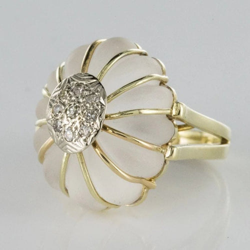 Bague 50 Bague en or jaune 14 carats au cristal de roche et diamants 58 Facettes 19-176A