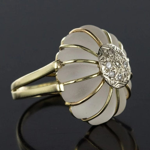 Bague 50 Bague en or jaune 14 carats au cristal de roche et diamants 58 Facettes 19-176A