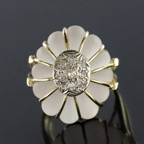 Bague 50 Bague en or jaune 14 carats au cristal de roche et diamants 58 Facettes 19-176A