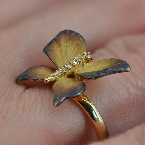 Bague 50 Bague papillon en or jaune 18 carats, émail et diamants 58 Facettes 13-215-7983000-51