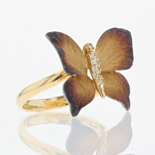 Bague 50 Bague papillon en or jaune 18 carats, émail et diamants 58 Facettes 13-215-7983000-51