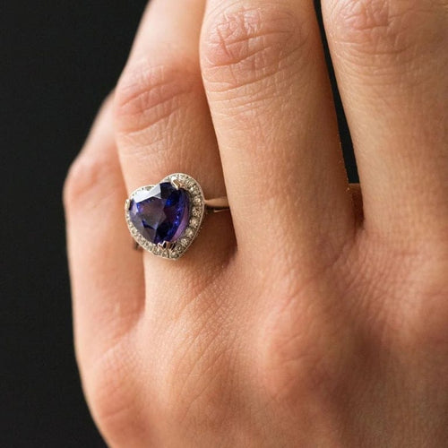Bague 50 Bague cœur tanzanite et diamants en or blanc 18 carats 58 Facettes 12-063-5220536-52