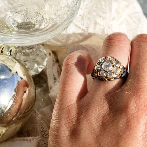 Bague 56 Bague diamants et émail bleu en or jaune 18 carats 58 Facettes 08-017-1463177-57
