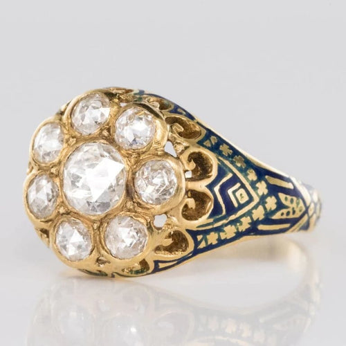 Bague 56 Bague diamants et émail bleu en or jaune 18 carats 58 Facettes 08-017-1463177-57