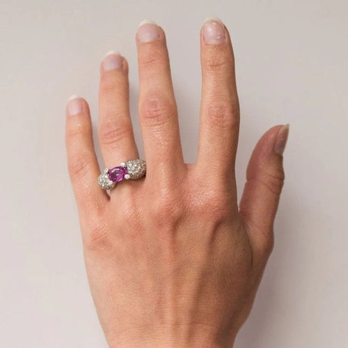 Bague 51 Bague en or blanc 18 carats avec saphir rose et diamants 58 Facettes 00-211-2712936-52