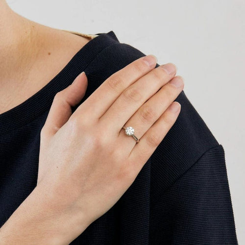 Bague 51 Bague solitaire en or blanc 18k avec diamant taille brillant 1,10 ct 58 Facettes