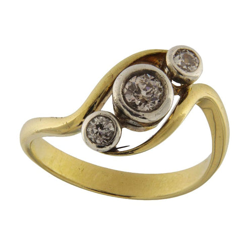 Bague 55 Bague style ancien en or jaune 750 et argent, diamants taille ancienne 58 Facettes G3893
