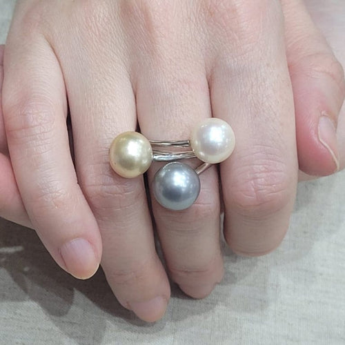 Bague 55 Bague trois perles australiennes en or blanc 18k 58 Facettes T5