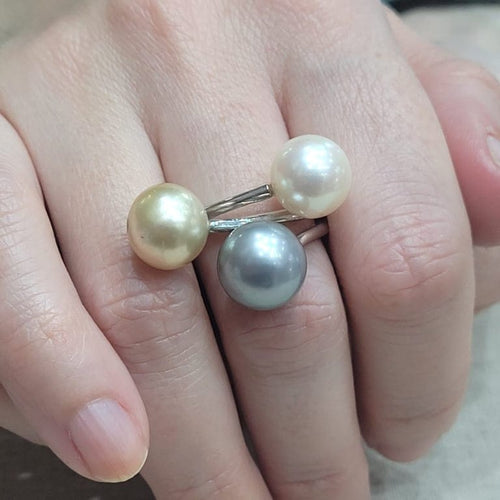 Bague 55 Bague trois perles australiennes en or blanc 18k 58 Facettes T5